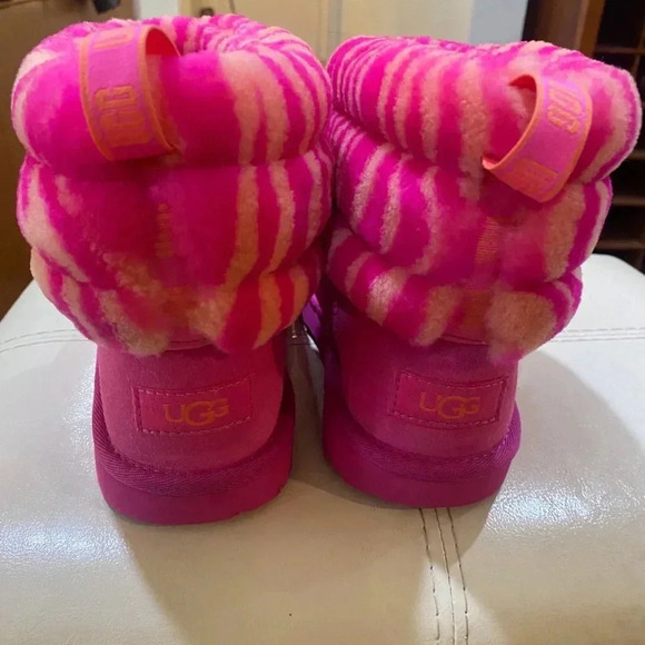 Uggs Kids Fluff Mini Quilted Zebra Kids Slippers Sz 3 - Picture 7 of 8